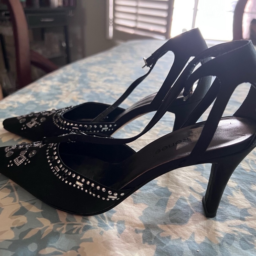 New J RENEE Women Leather Heel Ankle Pointy Toe Slingback Pump Shoe Sz 7 M